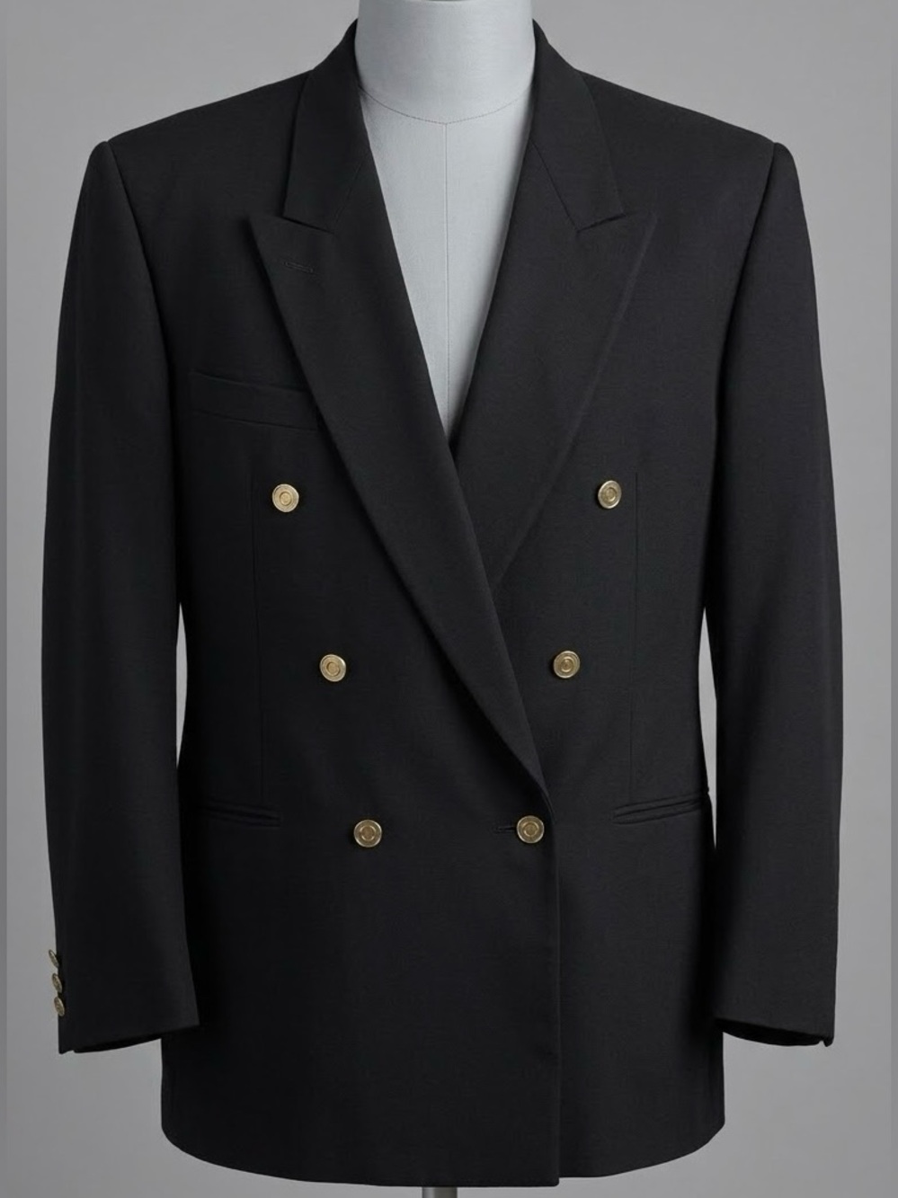 Vintage Moores Double Breasted Blazer Mens 48 Long Tall Black Wool Blend Jacket